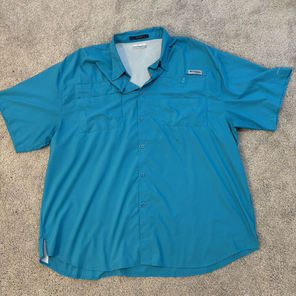 Columbia PFG Tamiami II Men's 3X Tall Turquoise Short Sleeve Fishing Shirt